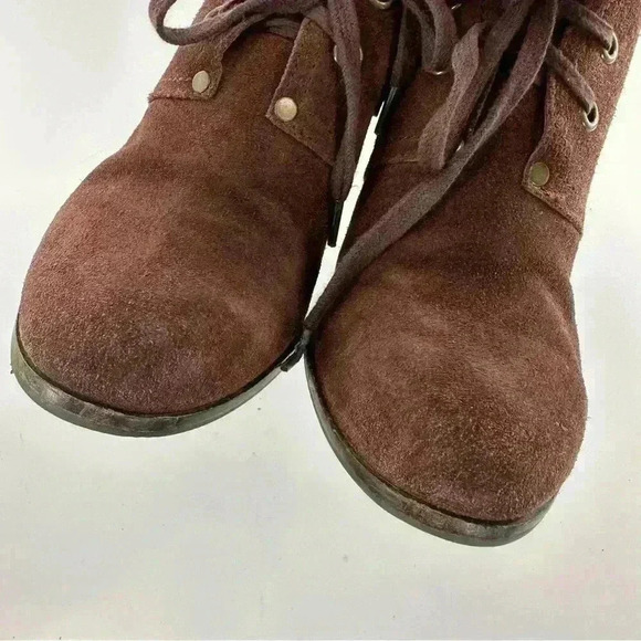 Lucky brand sway ankle booties size 7.5 37.5 chocolate brown suede wedge boots - Picture 12 of 13